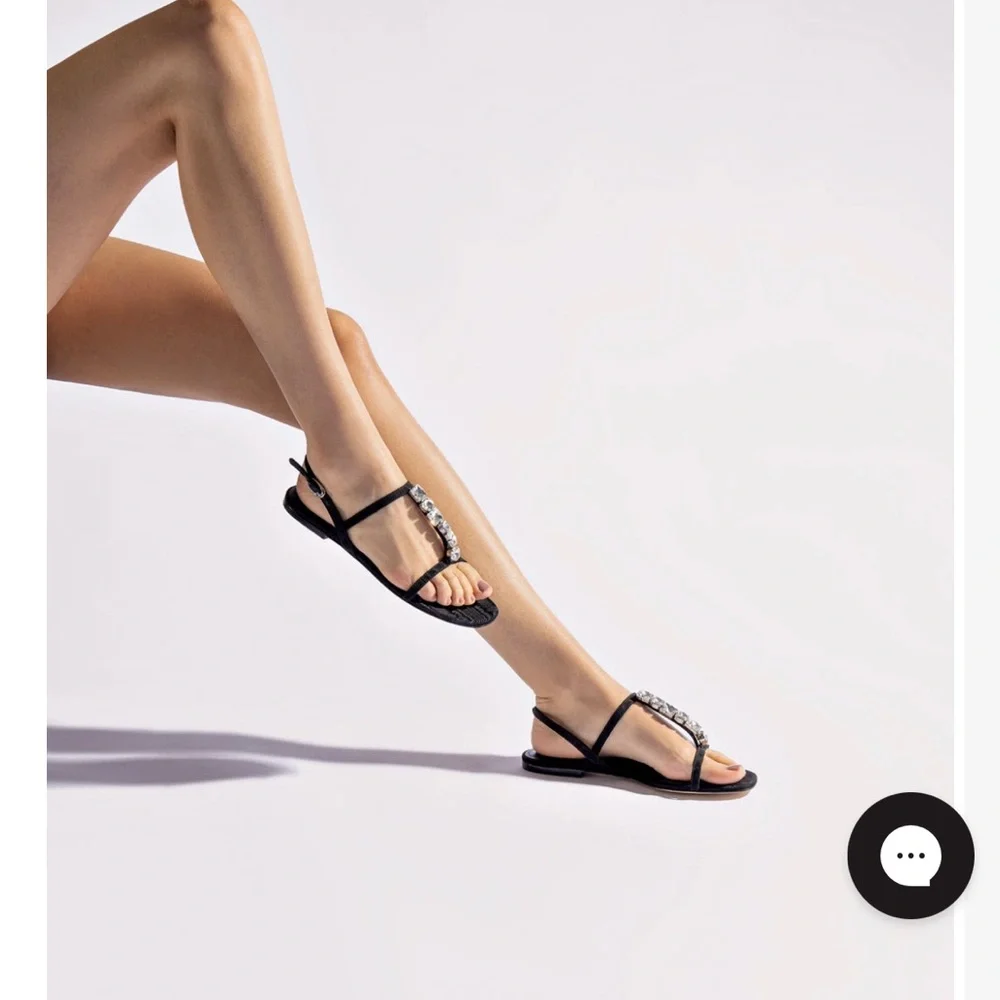 Larroude Black Strappy Sandals with Crystal Embellishments - Picture 2 of 6